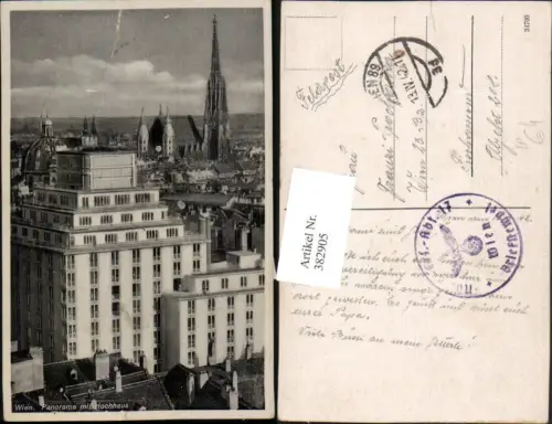 382905,Wien Innere Stadt Teilansicht Panorama Stephansdom m. Hochhaus Feldpost Ersatz-Abt. 17