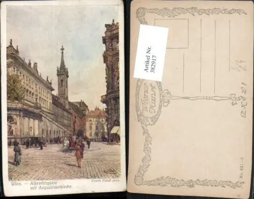 382917,Künstler AK Erwin Pendl Wien Innere Stadt Albrechtsplatz m. Kirche pub B.K.W.I. 431/6