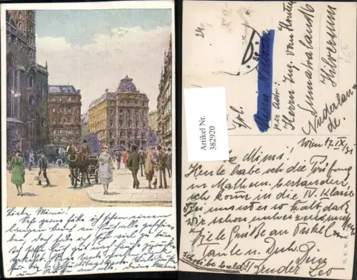 382920,Künstler AK P. Kaspar Wien Innere Stadt Stephansplatz Kutsche pub B.K.W.I.