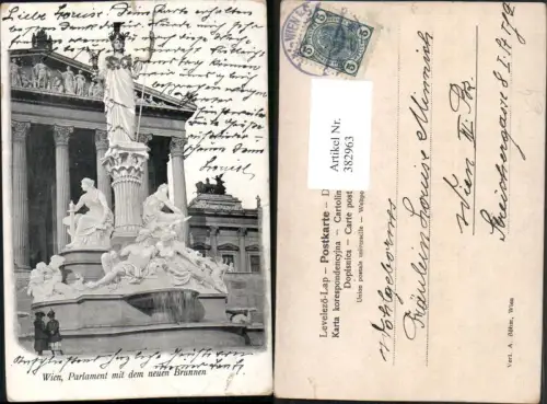 382963,Wien Innere Stadt Parlament Gebäude m. Brunnen Statue