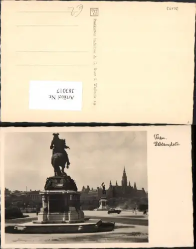 383017,Wien Innere Stadt Heldenplatz Denkmal Statue m. Rathaus