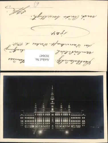 383047,Foto AK Wien Innere Stadt Rathaus b. Nacht Beleuchtung