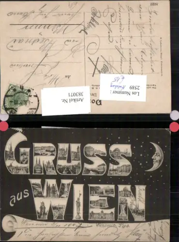 383071,Gruß aus Wien Buchstaben Collage Mondsichel Mikroskopkarte