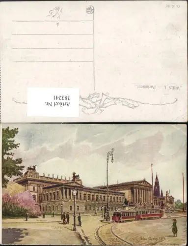 383241,Künstler Ak Geza Lippay Wien Innere Stadt Parlament Straßenbahn pub Kilophot