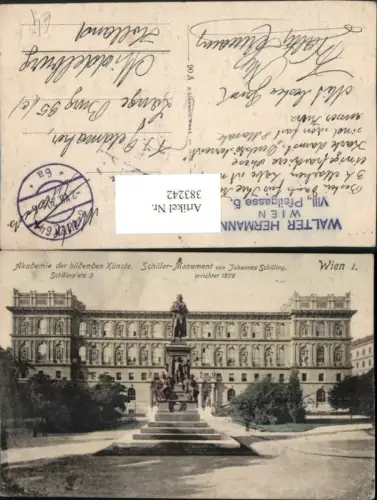 383242,Wien Innere Stadt Akademie der bildenden Künste m. Schiller-Monument Statue