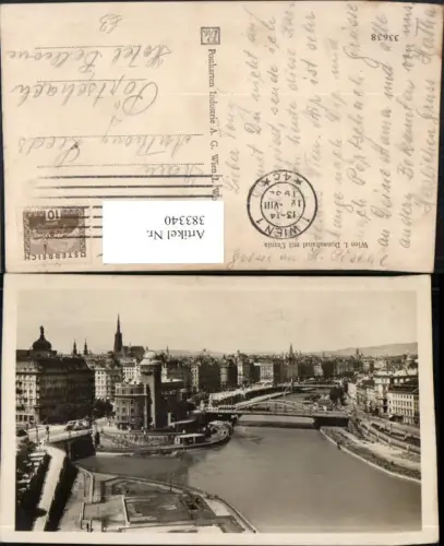 383340,Wien Innere Stadt Donaukanal Kanal m. Urania Gebäude Brücke