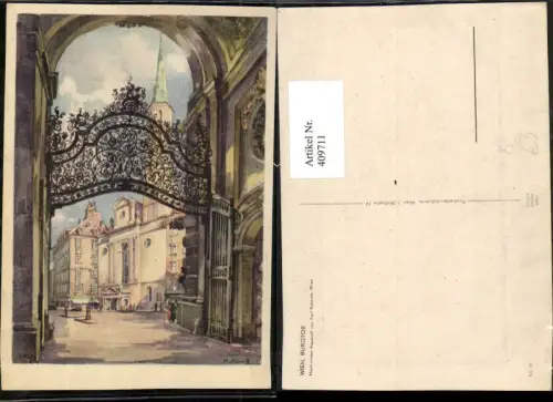 409711,Künstler AK Karl Schwetz Wien Innere Stadt Burgtor Tor Straßenansicht