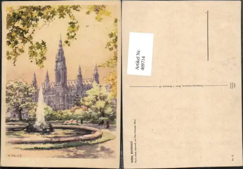 409714,Künstler AK Karl Schwetz Wien Innere Stadt Rathaus Brunnen