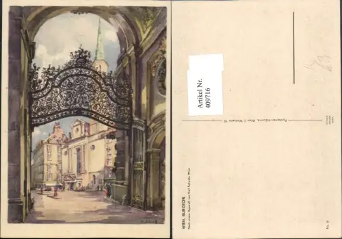 409716,Künstler AK Karl Schwetz Wien Innere Stadt Burgtor Tor Straßenansicht