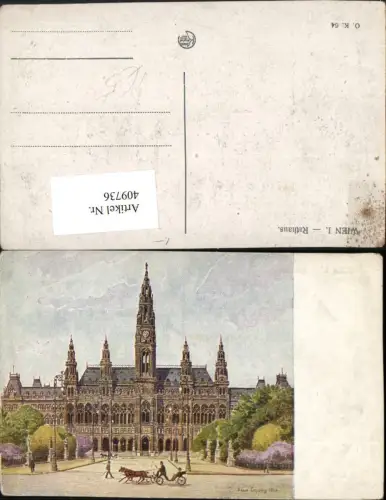 409736,Künstler AK Geza Lippay Wien Innere Stadt Rathaus Kutsche pub Kilophot