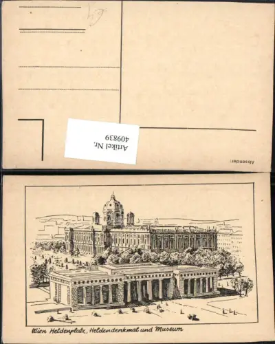 409839,Künstler AK Wien Innere Stadt Heldenplatz Heldendenkmal u. Museum