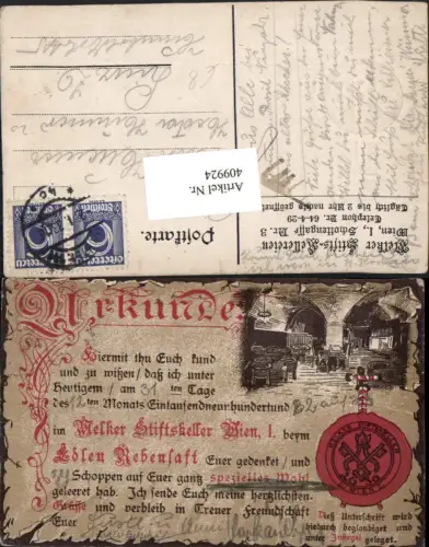 409924,Wien Innere Stadt Melker Stiftskeller Urkunde Siegel Text
