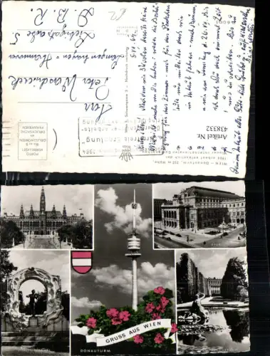 438332,Wien Innere Stadt Donauturm Rathaus Oper Strauß-Denkmal Mehrbildkarte