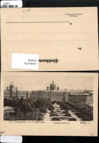 438498,Wien Innere Stadt Volksgarten Grillparzer-Denkmal m. K.k. Hofmuseen
