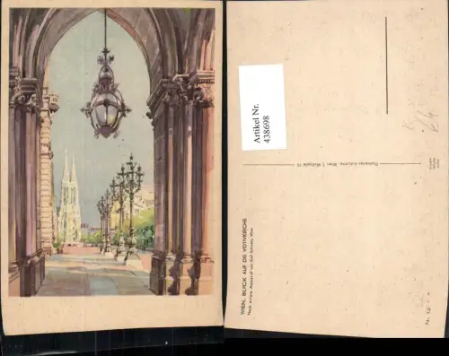 438698,Künstler AK Karl Schwetz Wien Innere Stadt Votivkirche vom Rathaus