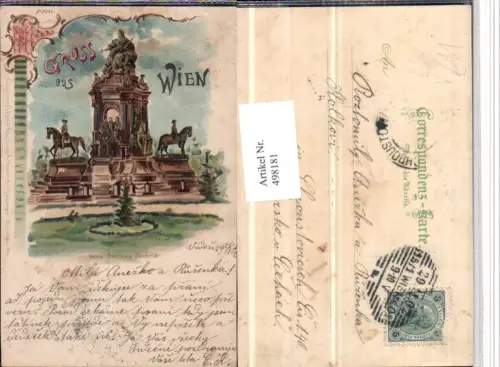 498181,Litho Wien Innere Stadt Maria Theresia Denkmal pub Regel e Krug 5001