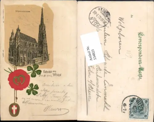 534823,Präge Litho Wien Innere Stadt Stephansdom Klee Hufeisen pub Sockl 730