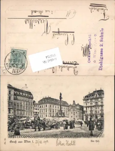 555754,Gruss aus Wien Innere Stadt Am Hof Markt Leute Straßenansicht 1901 Stp. Hechtl Oskar