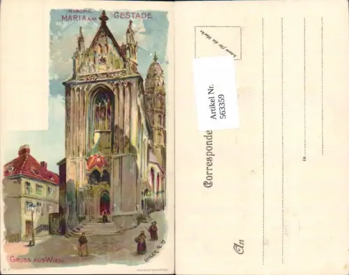 563359,Künstler Lithographie Geiger Gruß aus Wien Maria am Gestade Kirche