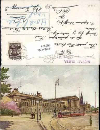 563374,Künstler AK Geza Lippay Wien Innere Stadt Parlament Straßenbahn pub Kilophot 67