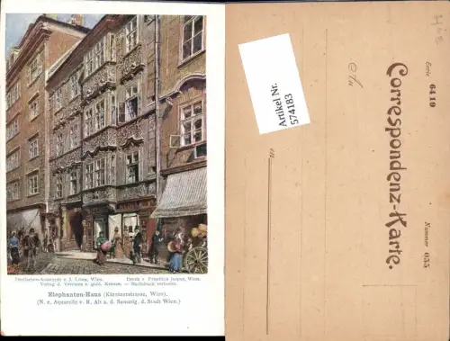 574183,Künstler AK Rudolf Alt Wien Elephanten Haus Kärntnerstrasse pub Löwy
