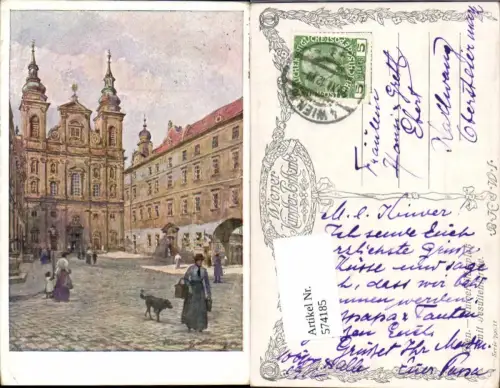 574185,Künstler AK Hans Götzinger Wien Universitätsplatz Jesuitenkirche pub B.K.W.I. 790/II