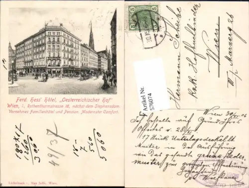 576074,Wien Ferd. Hess Hotel Österreichischer Hof Rothenthurnstraße 18