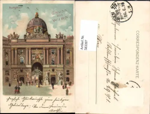 583397,Künstler Lithographie Gruß aus Wien Burgthor Burg