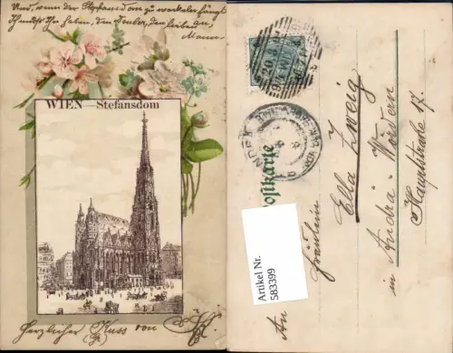 583399,Wien Lithographie Schmuckkarte Stephansdom Dom Blumen