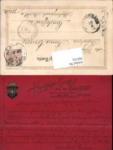 tolle Präge AK Wien Wappen Herzlichen Gruß aus d. Kaiserstadt a.d. Donau 1899 n. Neulengbach Christophen