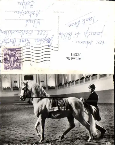 592341,Foto Ak Wien Innere Stadt Spanische Reitschule Am langen Zügel Lippizaner Pferd Vienna