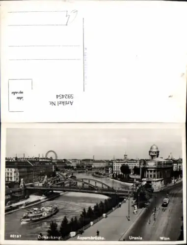 592454,Foto Ak Wien Innere Stadt Donaukanal Aspernbrücke Urania Schiff Vienna