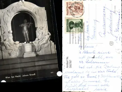 592787,Foto Ak Wien Innere Stadt Johann-Strauß-Denkmal b. Nacht Vienna