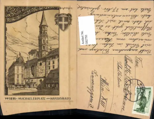 592791,Künstler Ak Heinz Wagner Wien Innere Stadt Michaelerplatz u. Haydhaus Vienna