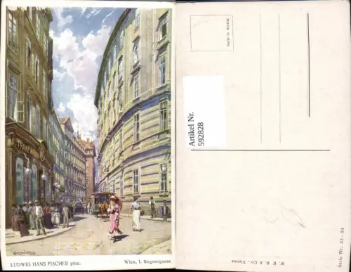 592828,Künstler Ak Ludwig Hans Fischer Wien Innere Stadt Bognergasse Tram Reklame Odol Vienna