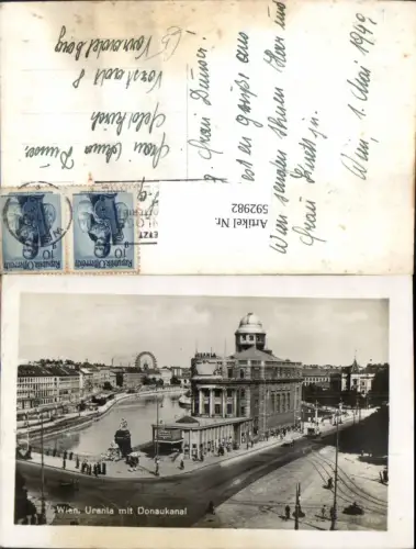 592982,Foto Ak Wien Innere Stadt Urania m. Donaukanal Vienna