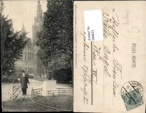 594623,seltene AK Wien Innere Stadt Rathaus Mann Hut Zylinder pub Gerlach e Wiedling