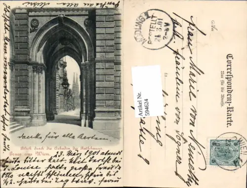 594624,Wien Innere Stadt Rathaus Arkaden Gruß aus Wien 1901