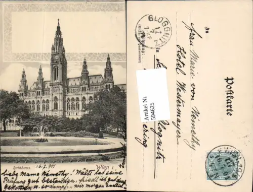 594625,Wien Innere Stadt Rathaus Passepartout AK 1900 pub Ledermann 6051