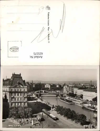 625575,Foto Ak Wien Vienna Innere Stadt Kai Straßenbahn Brücke Schiffe