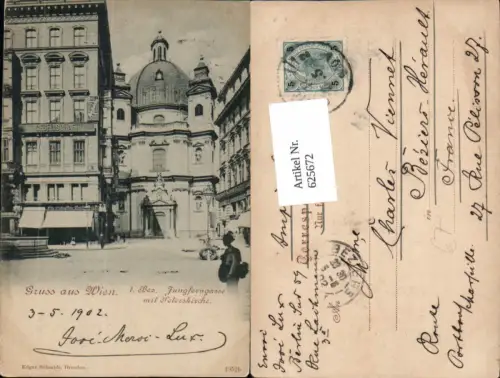 625672,Litho Wien Vienna Innere Stadt Jungferngasse m. Peterskirche 1902