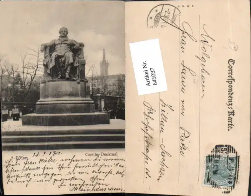 645037,Wien Innere Stadt Goethe Denkmal 1900 pub B.K.W.I.