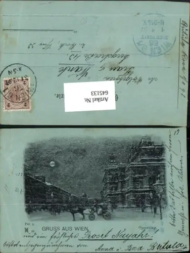 645133,Mond Litho Lithographie Wien Opernring Oper Kutsche Schneelitho Schnee 1898