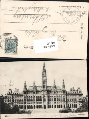 645141,Wien Rathaus 1902 n. Starnberg Ankunftsstempel pub H. Ernst
