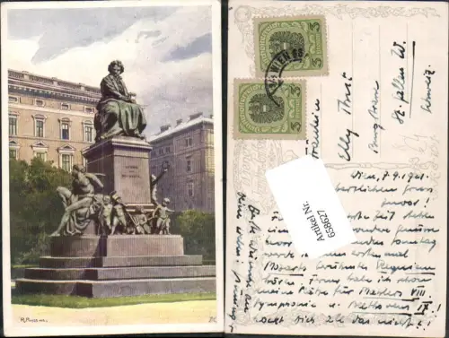 658627,Künstler Ak R. Preuss Wien Vienna Innere Stadt Beethoven-Denkmal pub B.K.W.I.