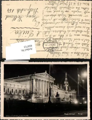 658713,Foto Ak Wien Vienna Innere Stadt Parlament Festbeleuchtung