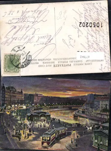 677842 Künstler AK Wien Franz Josefs Kai Straßenbahn Leute