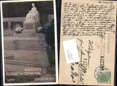 677857 Künstler AK Strnad Wien Volksgarten Kaiserin Elisabeth Sissi Denkmal