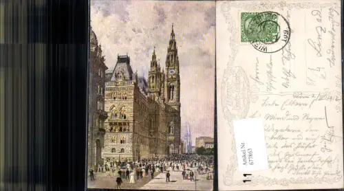677863 Künstler AK Wien Rathaus Bahnpost Zug 109 Wien salzburg