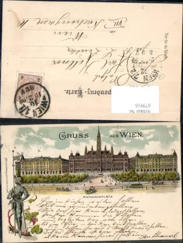679916 tolle Lithographie Gruss aus Wien Rathaus Rathausplatz pub Schneider e Lux 367